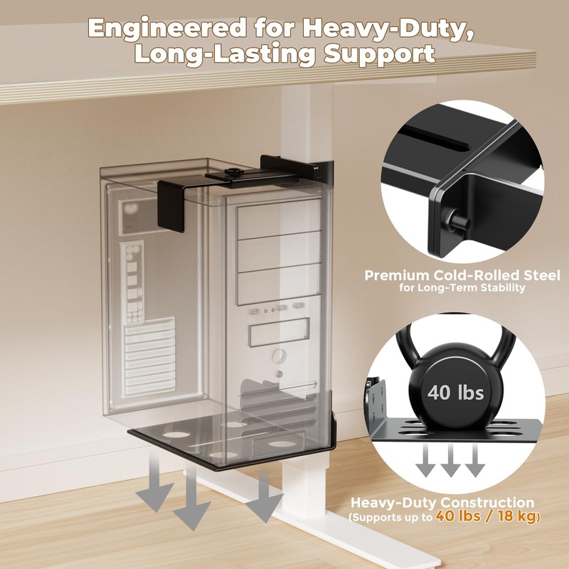 Under Desk PC Mount, No-Drill CPU Holder for 65x45mm Standing