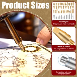 Lothee 43 Pcs Wood Burning Tips Kit, Wood Burning Letters Numbers Alphabet Stamps Stencils Templates for Embossing Branding Crafts Personalization Tools Gift for Dad(Different Shape)