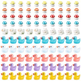 100Pcs Mini Resin Animals, 4 Style Miniature Figurine Animals, Mini Resin Ducks Tiny Ducks Tiny Resin Rabbit Sheep Mini Mushroom Decor for Home Landscape Party Dollhouse Ornament