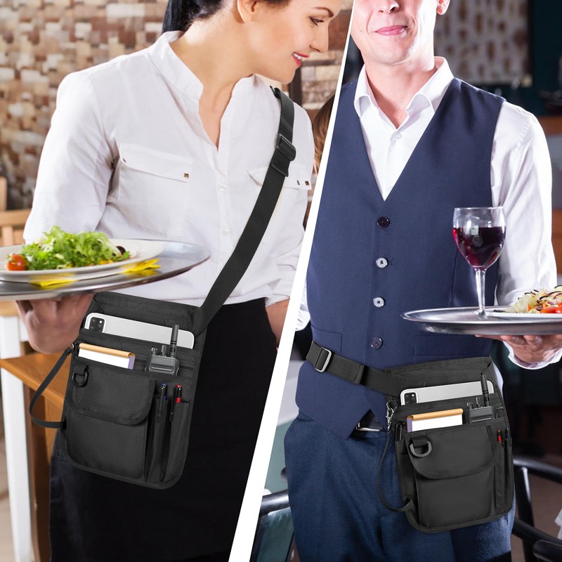 Rexmica Waitress Server Apron with Multiple Pockets and Adjustable Belt,