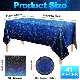 RAIHOMKIT 41 Pack Galaxy Party Supplies, Outer Space Themed Birthday Party Decoration,Starry Night Supplies,Space Party Tableware Set,Starry Night Tablecloth Paper Plates Napkins for Boys Girls