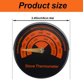 Frienda Wood Stove Thermometer Magnetic, Oven Temperature Meter for Wood Burning Stoves Top, Avoiding Gas Chimney Pipe Damaged by Overheat(1 Piece)