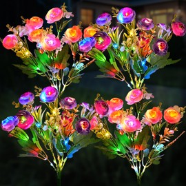 4 Pack Solar Garden Lights Outdoor, LED Colorful Waterproof Solar Powered Peony Flowers Landscape Lights for Patio, Outside Yard, Pathway Decorative, Décor, Two Lightning Modes