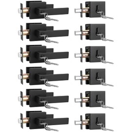 Brotima 6 Pack Keyed Entry Door Lever and Single Cylinder Deadbolt Set, Keyed Alike Reversible Lockset, Matte Black Square Interior/Exterior Handleset for Bedroom, Front Door