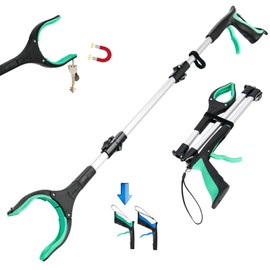 37.4 inch 2024 Upgraded Edition Grabber reahcer Tool,Foldable Reacher Grabber Pickup Tool with Strong Grip Magnetic,360°Rotating Anti-Slip Jaw,Trash Picker Tool for Outdoor & Indoor (Green)