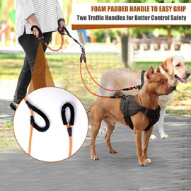 Exceptional Anti-Tangle Dog Leash - 360 No Pull Five Way Leash for Small & Medium Dogs - Orange, Reflective Five Handle