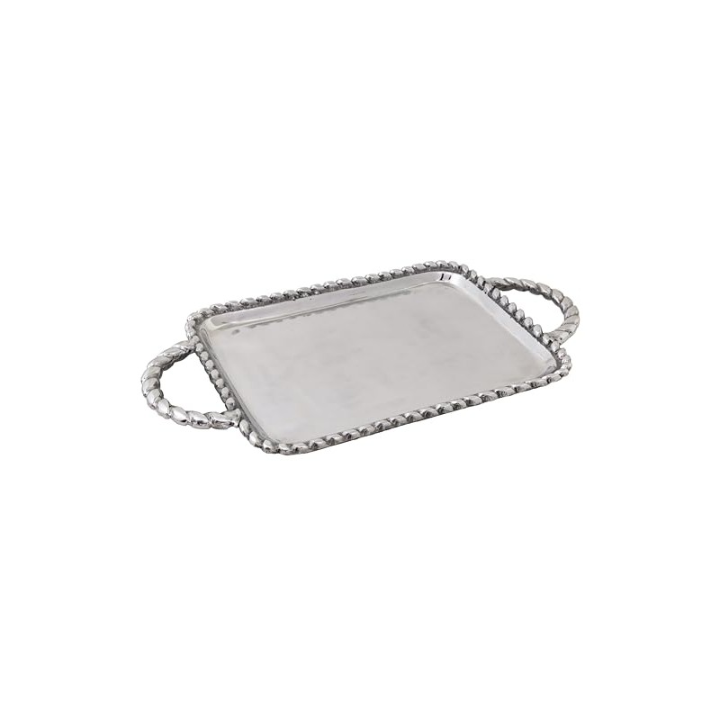 Boston International Trays Aluminum Platter with Rope Edging and Handles,