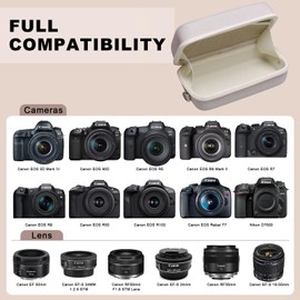 XANAD Camera Case for Canon EOS Rebel T7 /R100 / T6 / R50 / R6 Mark II / 5D Mark IV / 90D / R5 / R7,Nikon,Sony DSLR SLR Camera,18-55mm Lens,SD Card, with Shoulder Strap, Cream