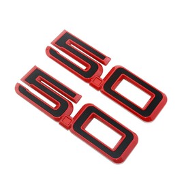 2Pc 2024-2025 5.0 Liter Emblem Driver & Passenger Side Badge Sticker 3D Nameplate Replacemet PR3Z-16228-C (Black Red Edge)