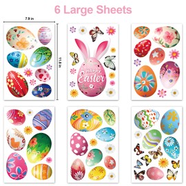 Jesiramoo Easter Window Clings Decorations: Large Vintage Easter Egg Window Clings, Farmhouse Spring Easter Bunny Eggs Decals for Glass Windows, Kids Home Office School Spring Celebrations Indoor