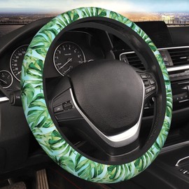 Hawaiian Palm Leaf 15 Inch Universal Steering Wheel Covers, Anti Slip Sweat Absorption Elasticity Car Accessories Steering Wheel Protector,Applicable to All Cars