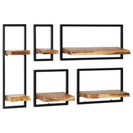TREATLIFE HOME Stylish Wall Shelf Set of 5 in Solid Acacia Wood and Durable Steel for Home Décor