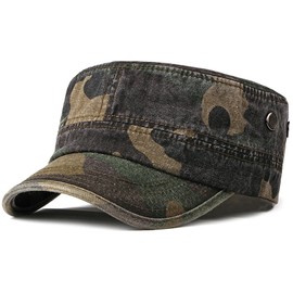 XYIYI Green Camouflage Retro Washed Military Caps Cotton Cadet Army Caps Vintage Flat Top Cap