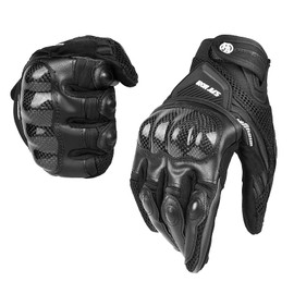 BORLENI Guantes de Moto Transpirables Verano Off-Road Racing Guantes de Moto de Cuero con Nudillos Completos Protección Almohadilla Pantalla Táctil Ergonómicos.