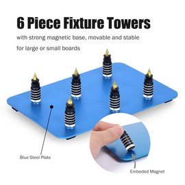 Toolour Soldering Helping Hands 6Pcs PCB Circuit Board Holder ESD Safe,Metal Magnetic Fixture Tower on the Blue Steel Base for Electronic Boards Repairing Soldering Desoldering Rework