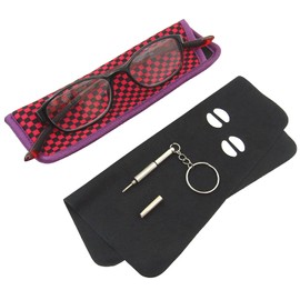 [CACALU] 首に掛かる 老眼鏡 スクエア おしゃれ シニアグラス 軽量 TR90素材 ブルーライトカット くもり止めコート レンズ (ブラック/レッド 度数+2.00)