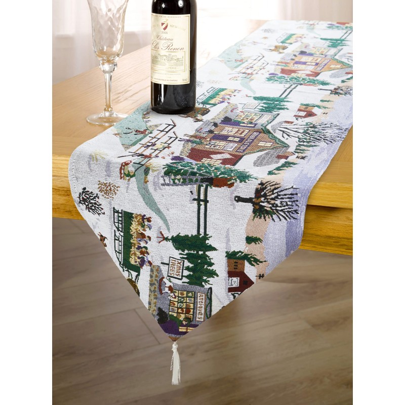 Lex's Linens Christmas Tapestry Table Runner (Winter Wonderland Scene)