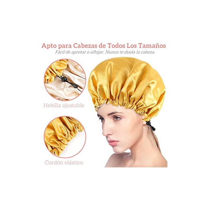 Gorro de Seda para Dormir Ajustable 3 Piezas, Gorro para
