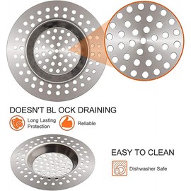 Stainless Steel 2Pcs Kitchen Sink Strainer Plug Standard Dual Function Basket Strainer Drain Protector Sink Waste Stopper Hole Hair Catcher For Kitchen Bathroom Shower Bathtub