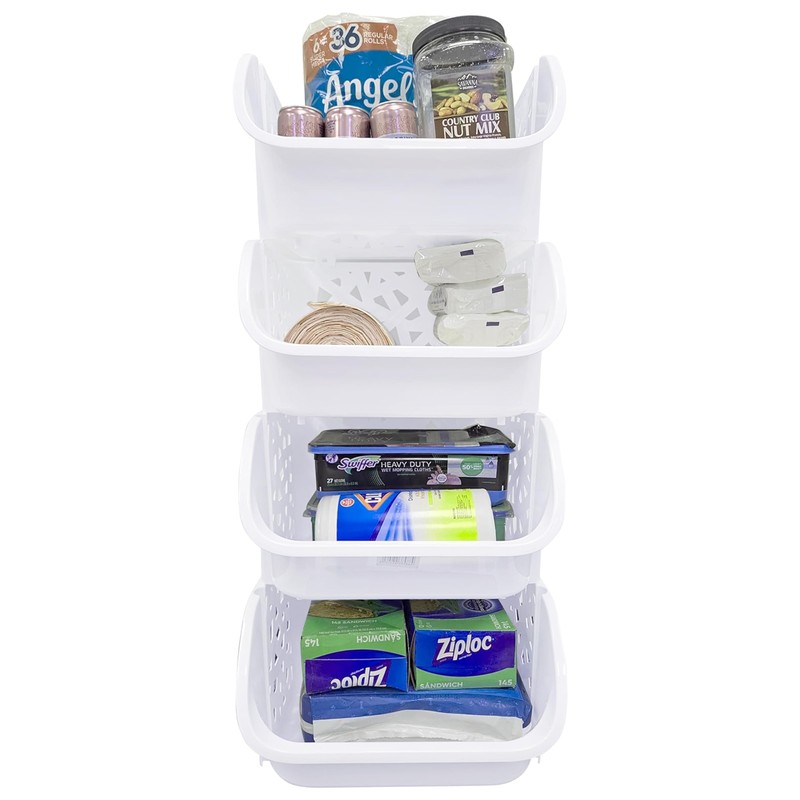 Skywin Plastic Stackable Storage Bins for Pantry White - 4-Pack