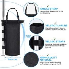 Mrrihand Pack of 4 Sandbags for Filling, Gazebo Weights 1680D Oxford Sandbags for Weighting, Sandbag Weighing with Long Belt for Pop-Up Flat Gazebo Tent Parasol, Black, (YS-045)