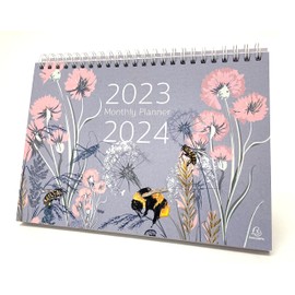 Exacompta - Ref GS022Z July 2023 - August 2024 Monthly Planner & Desk Calendar Bee & Flower Design, Month per Page, Includes UK Holidays 210mm x 150mm in Size, Stands Securely on a Desk or Shelf