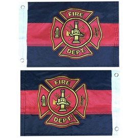 Fire Department Thin Red Line Black Maltese Cross Premium Quality Fade Resistant Heavy Duty 12x18 12"x18" Double Sided Nylon Embroidered Boat Car Flag Grommets (B4L)