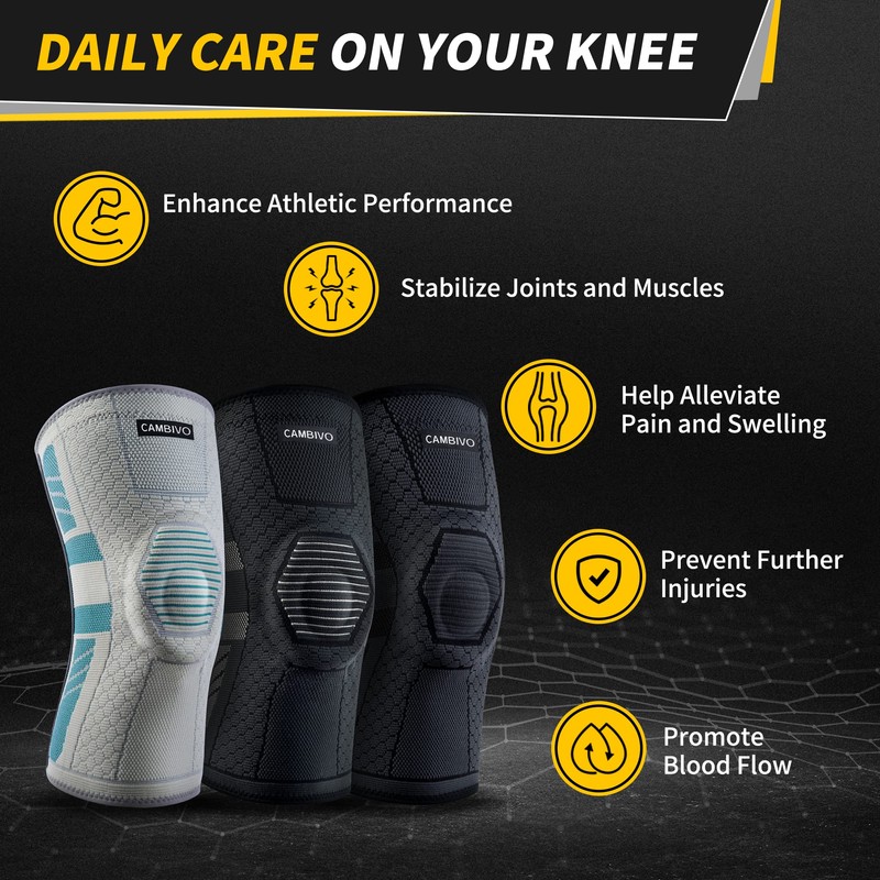 CAMBIVO Knee Support Men Women 2 Pack, Upgraded Knee Brace