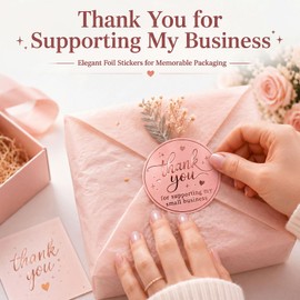 100PCS Thank You for Supporting My Small Business Stickers, Pink Rose Foil Labels for Boutique Packaging, Bakery Boxes, Dessert Treat Bags, Shipping Mailers, Handmade Sellers & Small Shops.1.6 inch
