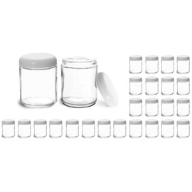 24 Count Empty Glass Jars with Lids, 8 oz Clear Glass Jars with PE Lined White Dome Caps for Scrubs, Lotions, Cosmetics, Bath and Body, Ointments and Butters, Storage Jars, White Lids