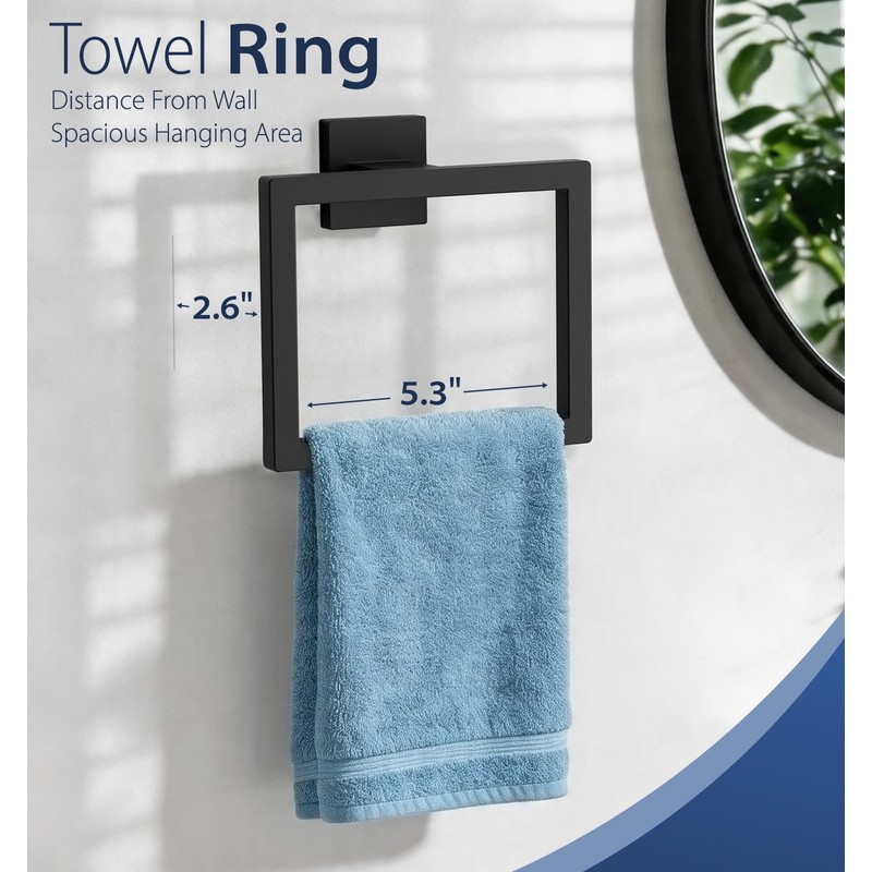 5-Piece Matte Black Bathroom Towel Bar Set,24" Bathroom Hardware Kit
