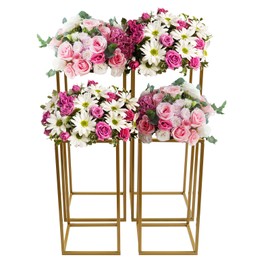 4 Pcs Metal Flower Stand for Wedding Table Party Centerpieces, Gold Wedding Flower Stand for Floral Arrangement, Geometric Flower Vase Stand Rectangular Flower Rack for Party, Events, Home Decor