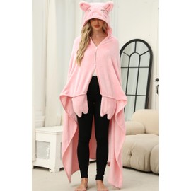 Pink Pig Gifts for Women Wearable Hooded Blanket Soft Cute Warm Fluffy Pig Hooded Blanket