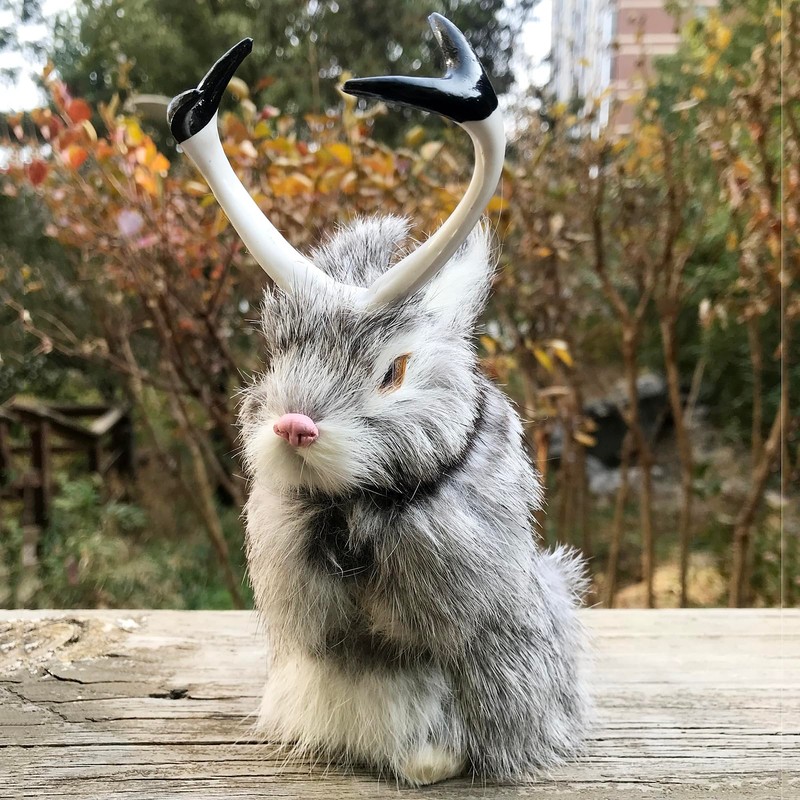 Basuo-9Q Realistic Jackalope Furry Wild Animal Replica Figurine Easter Bunny