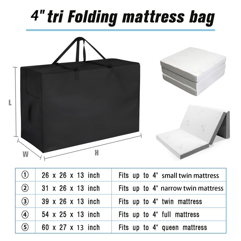 Jungda 4" Narrow Twin Folding Mattress Storage Bags,Trifold Memory Foam