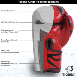 Tigera Children's Boxing Gloves, Kickboxing, Muay Thai Sparring, Training, Punch Bag, Martial Arts, Punching Gloves, Coaching Gloves for Boys, Girls (6 oz, Red)