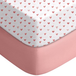 Yoofoss Baby Crib Sheets for Boys Girls, Fitted Crib Sheet 2 Pack for Standard Crib and Toddler Mattress, Super Soft Microfiber Baby Sheet 28x52x8in (Pink+Hearts)