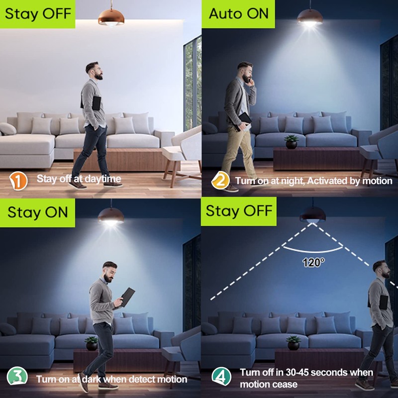Motion Sensor Light Bulbs, PIR Movement Activated Dusk to Dawn