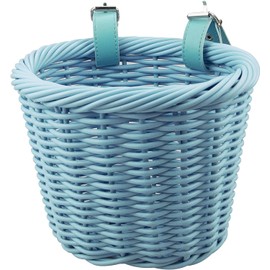 ZUKKA Woven Bicycle Basket Children's Front Handlebar Basket Children's Bicycle Basket Braided for Girls and Children with Leather Strap, Decorative, Removable, Blue