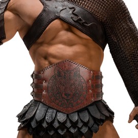 PEKVU Medieval Viking Wide Belt Faux Leather Armor Knight Corset Belt for LARP Christmas Gifts Costume (Embossed belt - brown)