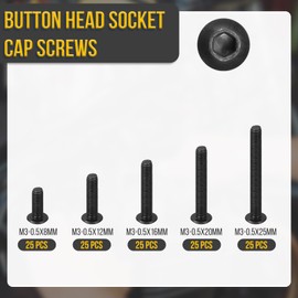 DTGN 125Pcs M3-0.5x8/12/16/20/25mm Button Head Socket Cap Screws - Carbon Steel Bolt Nut Set Washer Assortment Kit - Good for Road Bicycle, Mountain Bike, Auto