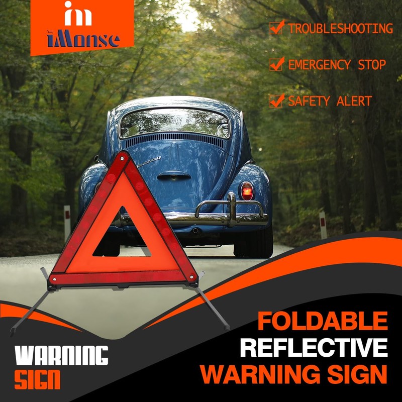 iMonse Warning Safety Triangle Kit, Emergency Roadside Warning Reflective Triangle