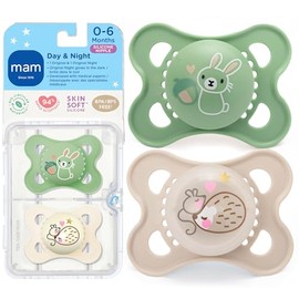 MAM - Chupetes originales de día y noche, chupete Binky para 0-6 meses, silicona sin BPA, brilla en la oscuridad, lo mejor para bebés recién nacidos, desarrollado con expertos médicos, 2 unidades, con