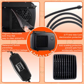 Dreyoo Dog House Heater with Thermostat, Pet House Heater with 6FT Anti Chew Cord and Safe Overheat Protection, 2 Heating Mode (200/400W) Pet House Furnace for Dogs Chicken Coops Rabbits(Black,1 Pcs)