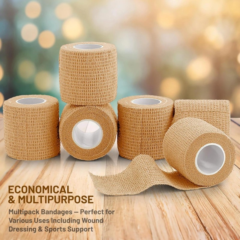 6-Rolls 2 In x 5 Yds Tan Self Adhesive Bandage