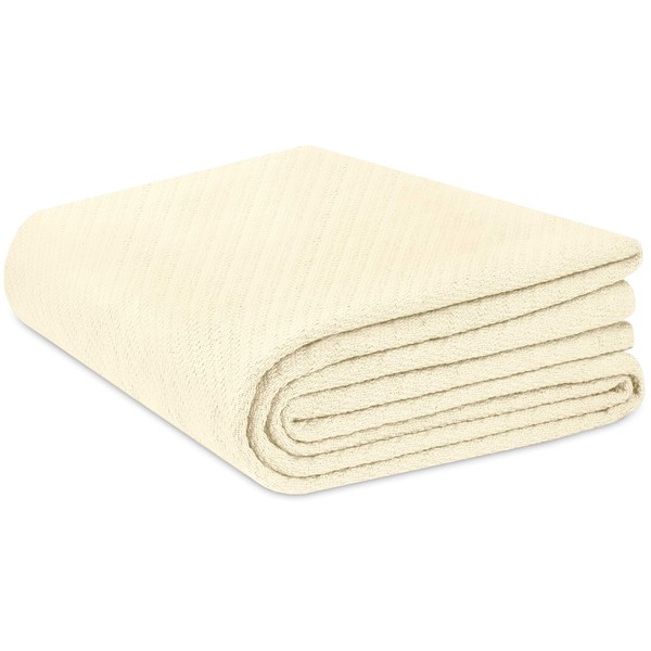 COTTON CRAFT - 100% Super Soft Premium Cotton Herringbone Twill Thermal Blanket - King Ivory