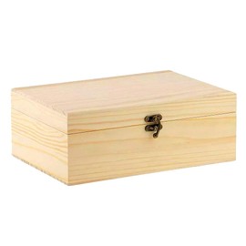 Decorative Wooden Storage Box with Lid and Metal Clasp, Natural Pine Wood, Keepsake Memory Box for Crafts and Gifts Unfinished for Photos, Jewelry, and Treasures – Durable Wood Organizer (40cm)