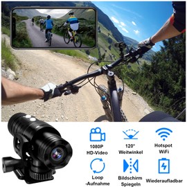 TANGMI Action Cam, WiFi Helmkamera Motorrad, 1080P HD & 120° Weitwinkel Actionkameras mit Automatischer Horizontausrichtung und Großem Akku für 7 Stunden