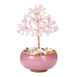 Top Plaza Rose Quartz Healing Crystal Tree Natural Gemstone Crystal Bonsai Trees Feng Shui Home Office Mini Sized Money Tree Decor Wealth Good Luck Housewarming Gifts