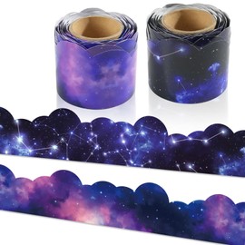 Bulletin Board Borders, Space Theme Classroom Decor, 2 Rolls Galaxy Starry Sky Scalloped Bulletin Board Borders for School Office Classroom Door Wall Decor Teacher Must Haves, 72ft